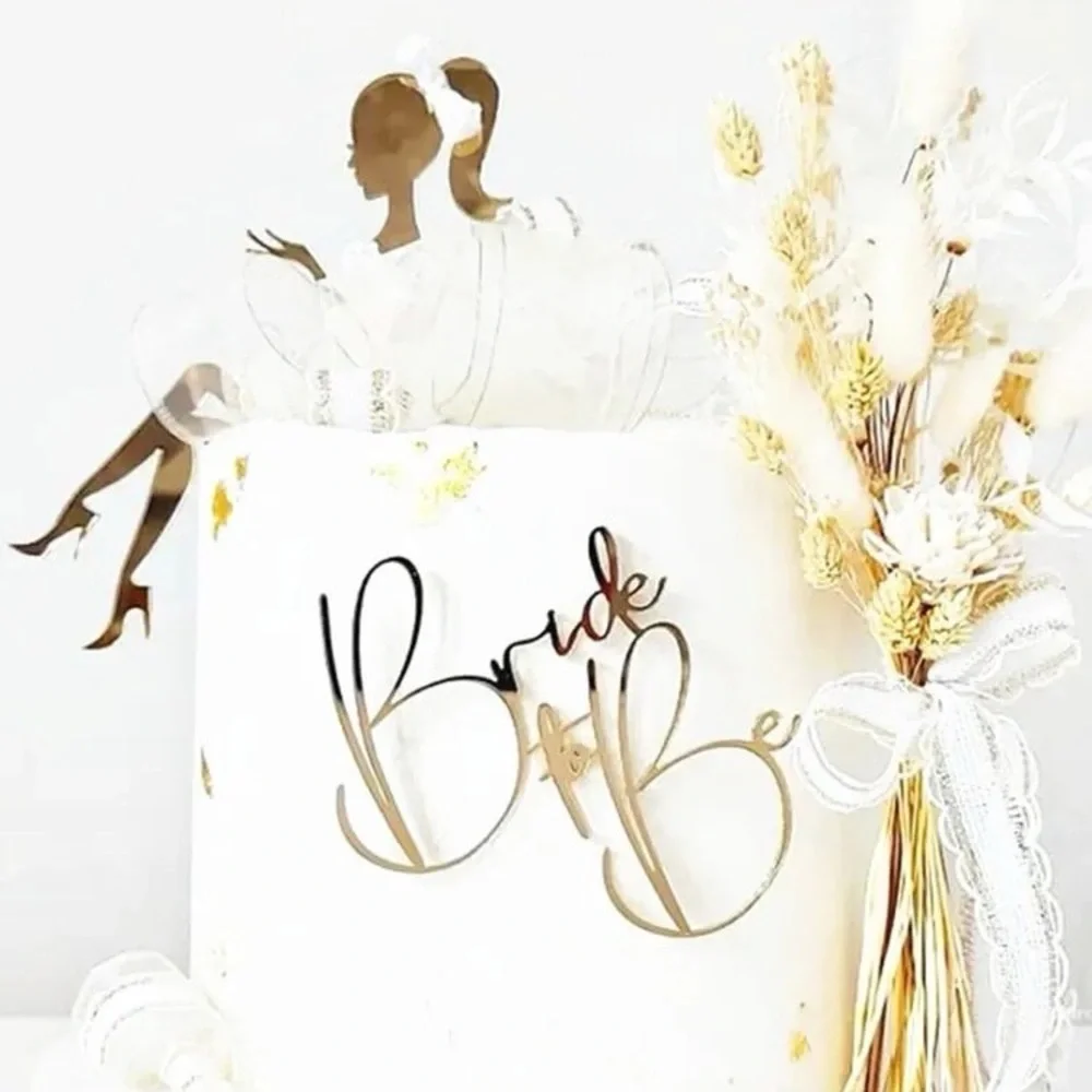 NEW | 2-piece Set Design | Bride To Be Party Cake Topper | Gold Acrylic